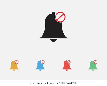 No bell icon. Filled vector icon. Prohibition sign. Vector illustration icon. Set of colorful flat design icons
