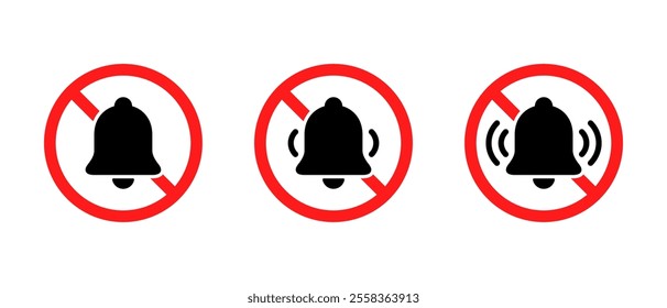 No bell icon set in generic style. Notification prohibition sign symbol