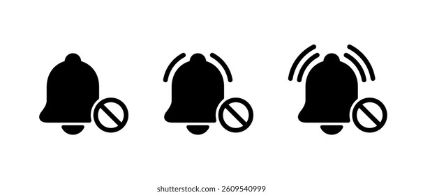 No bell icon set isolated on white background. Notification prohibition sign symbol