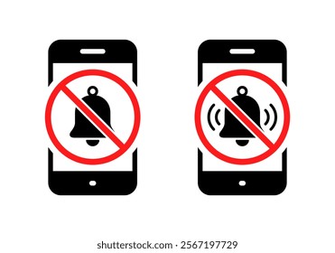 No bell on phone screen icon isolated on white background. Notification forbidden sign symbol on cellphone display