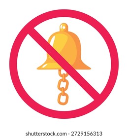 Kein Glockenzeichen, verbotenes Zeichen mit Zugkette Glocke Symbol, Glocke verboten Symbol, nicht klingeln Glocke Symbol, Vektorgrafik
