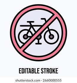 Icono de Vector de signo permitido de bicicleta, Icono de estilo de color lineal de Vector aislado, Trazo editable.