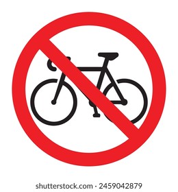 Ilustración de Vector de símbolo no permitido en bicicleta sobre fondo blanco. No permitir señales de bicicleta. No hay bicicletas prohibidas Señal de tráfico El círculo rojo que prohíbe cantar.