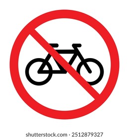 No bicycle allowed symbol vector ilustration on white background. Not allow bicycle sign. No Bicycles prohibited Traffic Sign The red circle prohibiting sing.
