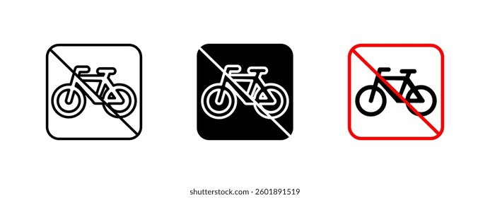 No bicycle icon. Prohibited cycling vector illustration. Restriction and warning sign for road safety and traffic regulation. Forbidden bicycle symbol for urban transport rules.