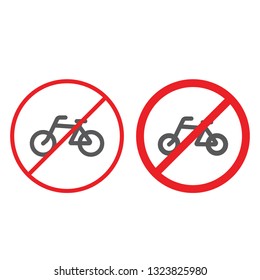No bicycle line and glyph icon, prohibited and regulation, no cycle sign, vector graphics, a linear pattern on a white background, eps 10.
