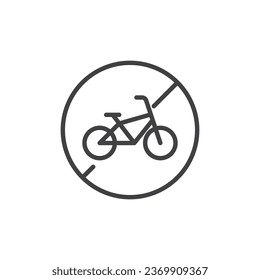 No hay icono de la línea de bicicleta. signo de estilo lineal para concepto móvil y diseño web. Icono vectorial del contorno de la señal de prohibición de bicicleta. Símbolo, ilustración del logotipo. Gráficos vectoriales