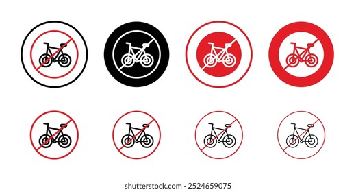 No bicycle sign Collection of flat thin outline vector