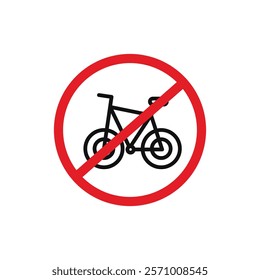 No bicycle sign flat line symbol set.