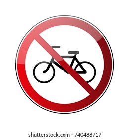 No bicycle sign. Forbidden red road sign isolated on white background. Prohibited no bicycle icon. No allowed bike button. Bicyclist warning icon. Restriction sign Vector illustration