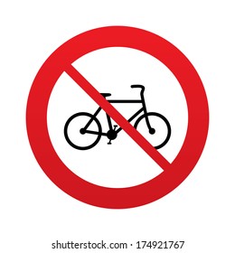 No Bicycle sign icon. Eco delivery. Family vehicle symbol. Red prohibition sign. Stop symbol. Vector