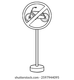 no bicycle sign illustration hand drawn outline vector