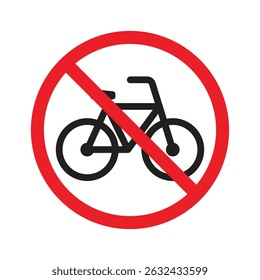 No bicycle sign. Red prohibition symbol. Stop bicycle. No bicycle, no parking. Bicycle symbol prohibited. Warning and information symbol icon for the general public. 