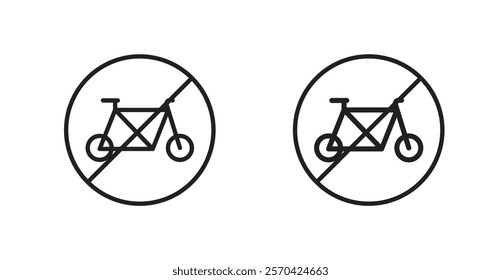 No bicycle sign vectors set in black. line and flat versions