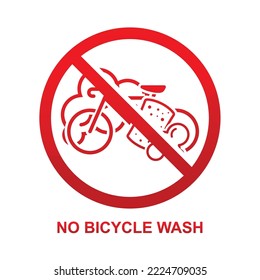 No bicycle wash sign isolated on white background vector illustration