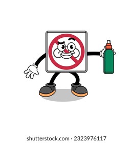 no bicycles road sign illustration cartoon holding mosquito repellent , character design