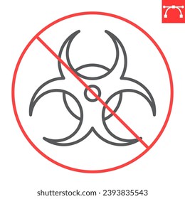 No biohazard line icon, prohibition and forbidden, no biohazard sign, vector graphics, editable stroke outline sign, eps 10.