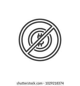 No bitcoin outline icon. linear style sign for mobile concept and web design. Ban btc money currency simple line vector icon. Forbidden of cryptocurrency symbol, logo illustration.