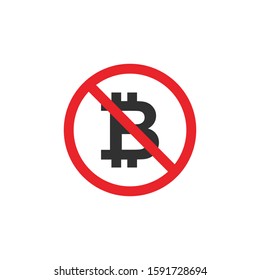 No Bitcoin sign icon. Cryptography currency symbol. Red prohibition sign. Stop symbol. Stock Vector illustration isolated on white background.