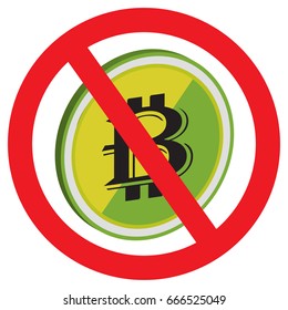 No Bitcoin sign icon - Cryptography currency symbol - Illustration of a forbidden signal with a bit coin sign