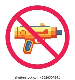 No hay pistola de juguete blaster señal permitida, pistola señal prohibida, no hay Ilustración vectorial de signo de arma de fuego, pistola futurista símbolo prohibido