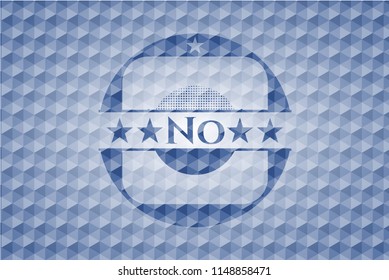 No blue emblem with geometric background.