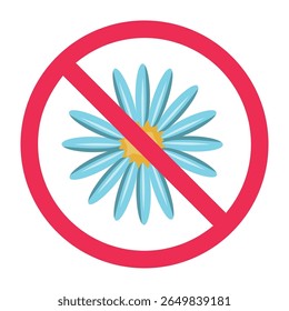 No blue flower sign, forbidden blue flower icon, blue flower prohibited symbol, blue flower head with red crossed circle