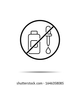No hay icono de aceite de la carrocería. Línea delgada simple, contorno vectorial de la prohibición de belleza, prohibición, iconos de prohibición para ui y ux, sitio web o aplicación móvil