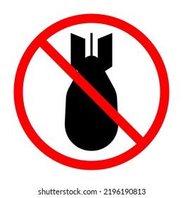 No bomb sign. Air bomb is forbidden. Prohibited sign of air bomb. Red prohibition sign. Vector illustration