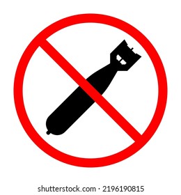 No bomb sign. Air bomb is forbidden. Prohibited sign of air bomb. Red prohibition sign. Vector illustration
