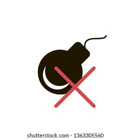 No bombs icon. Black filled vector illustration. No bombs symbol on white background. Can be used in web and mobile.
