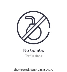 no bombs outline icon. isolated line vector illustration from traffic signs collection. editable thin stroke no bombs icon on white background