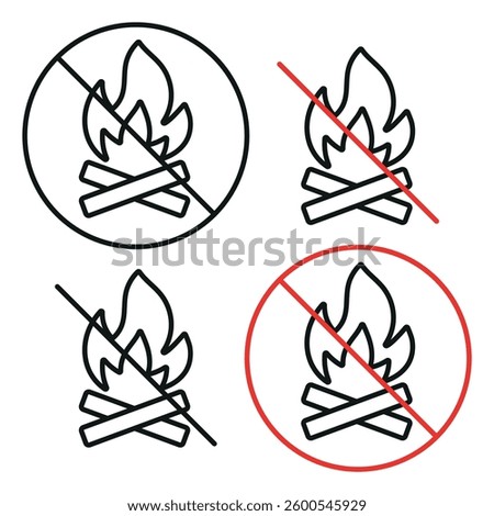 No bonfire line icon editable stroke not fire vector sign isolated white background
