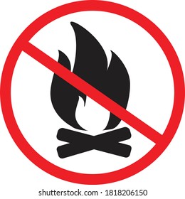 no bonfire prohibited icon on white background. no fire sign. stop flame symbol. flat style.