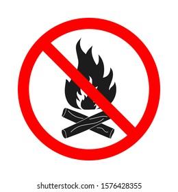 No bonfire prohibited vector symbol. No fire sign on white background. Stop flame sign