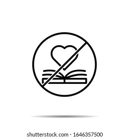 No book, love icon. Simple thin line, outline vector of book ban, prohibition, forbiddance icons for ui and ux, website or mobile application