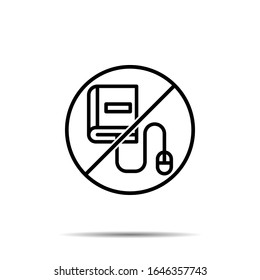 Sin libro, en línea, icono del ratón. Línea delgada simple, contorno vector de prohibición de libro, prohibición, iconos de prohibición para ui y ux, sitio web o aplicación móvil