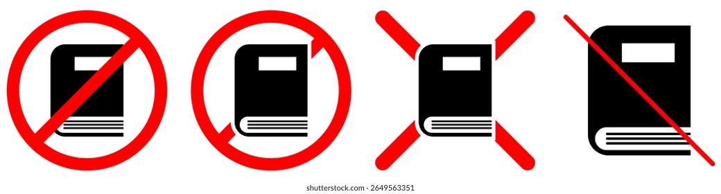 No book sign vector, indicating prohibition of reading or restricted access to written materials. Ideal for quiet zones, specific regulations, or areas where documentation is not permitted.