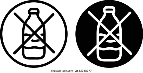 No Bottle Icon Set Negro Blanco Contorno Silueta Vector Ilustración de signo prohibido