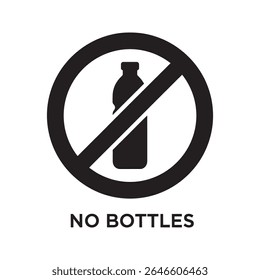 No bottles allowed sign glyph icon for plastic free zone and container restriction rule in public area vector graphic design vector solid glyph icon