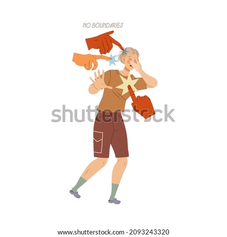 No boundaries. Depressed man suffering from lack of personal boundaries cartoon vector illustration
