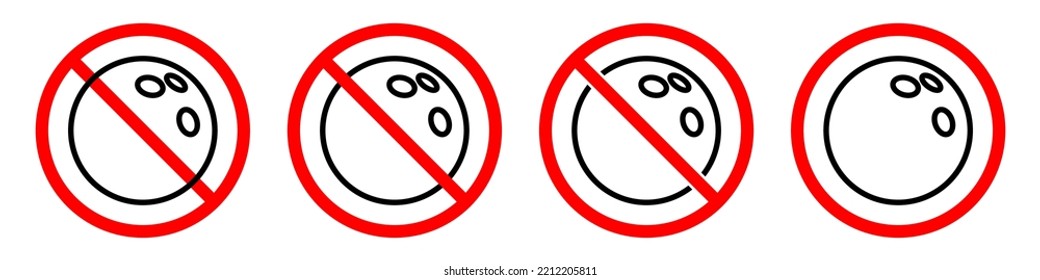 No bowling ball sign. Bowling ball is forbidden. Set of red prohibition signs of bowling ball. Vector illustration