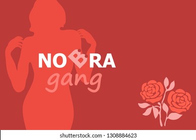 No Bra Gand. Poster for International Woman Day. Young woman silhouette and rose. Design for cards, banners, flyers. Feminism concept.