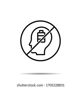 No brain, battery icon. Simple thin line, outline vector of project management ban, prohibition, embargo, interdict, forbiddance icons for ui and ux, website or mobile application
