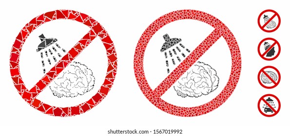 No brain washing composition of abrupt items in various sizes and color tinges, based on no brain washing icon. Vector rough items are grouped into composition.