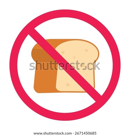 No bread sign, forbidden white bread symbol, plain bread prohibited sign, stop eating flour foods sign, high carbohydrate diet restriction symbol, flat vector illustration
