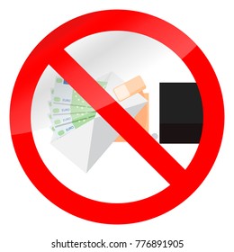 No bride and salary in envelope. No bribery finance, stop non-taxable banknote and salary. Vector illustration