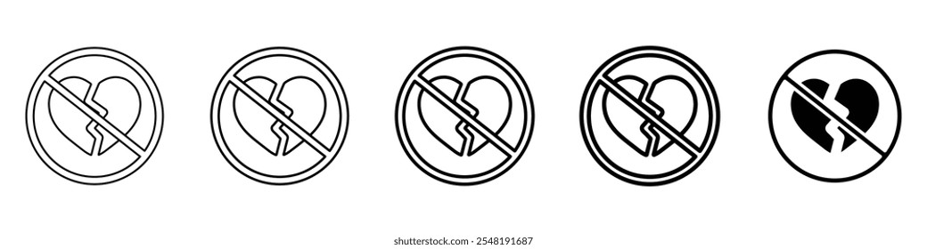 no broken heart icon Simple thin line logo set