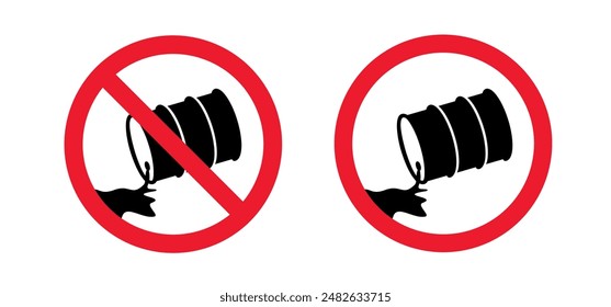 No broken oil barrel, and leakage. Do not leak, oil barrels fuel. Forbidden oil drum or petroleum drums. Milieu icon. Stop barrel leak. Danger warning. Oil stocks, industry. Spill oil.