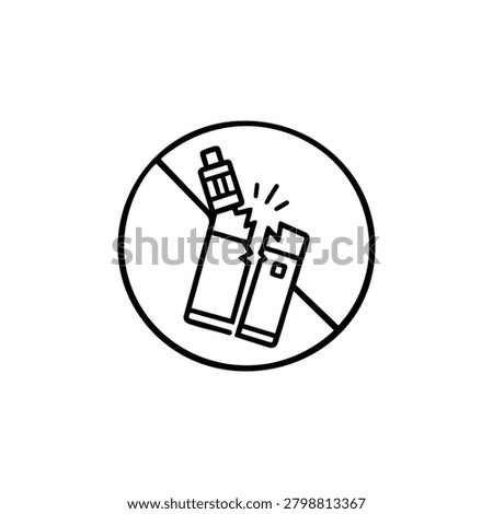 No broken vape device sign, no vape device symbol with cracked electronic cigarette for quitting vaping and nicotine addiction
